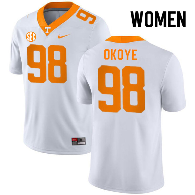 Women #98 Emmanuel Okoye Tennessee Volunteers College Football Jerseys Stitched-White